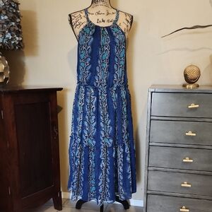 Sundance Blue Patterned Tiered Halter Midi Dress Size L